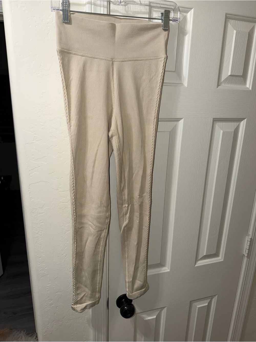 aerie Cream Ribbed High-Waist Leggings with Side Stitch Detail